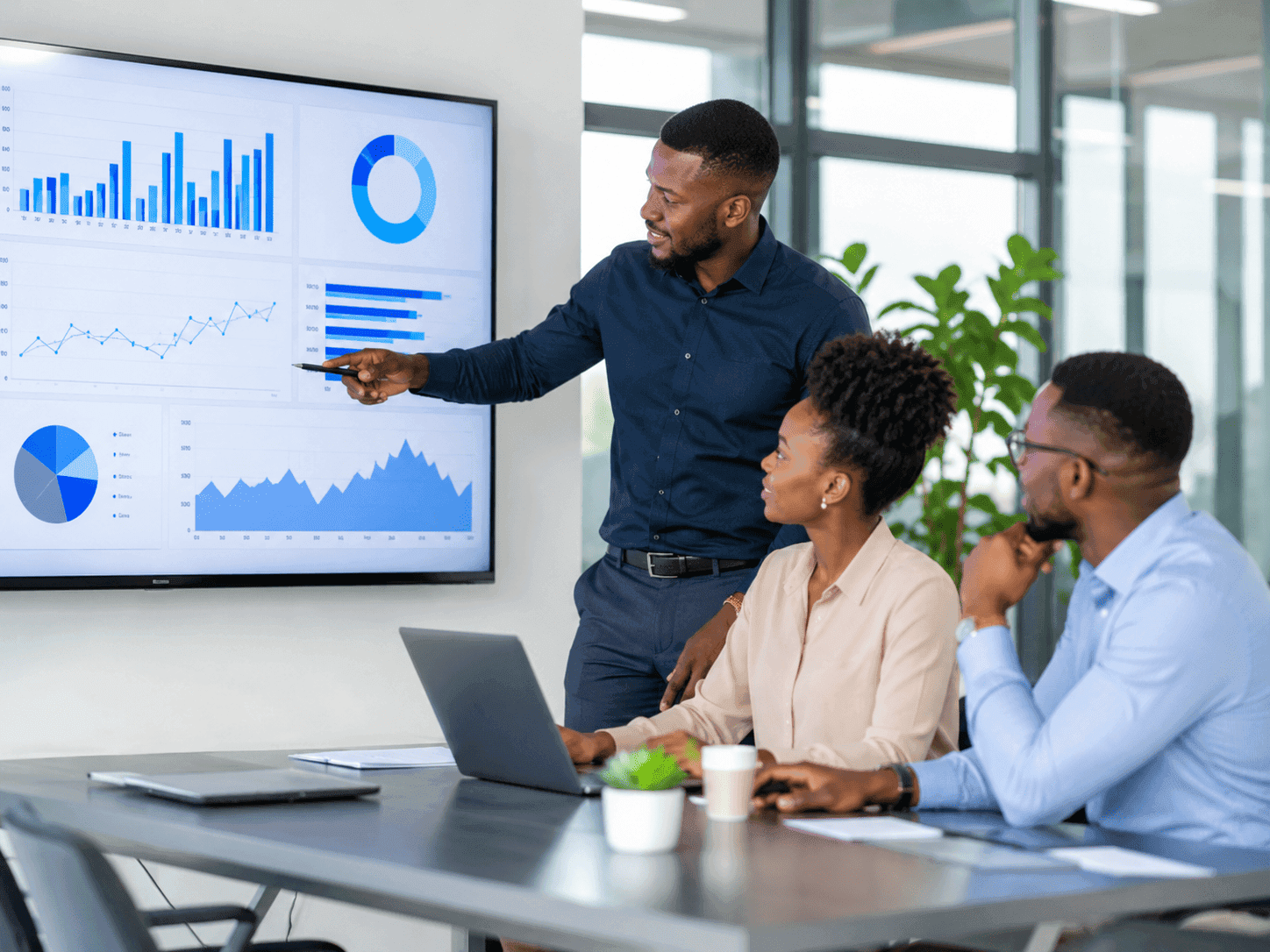 Analytics displayed on a business laptop